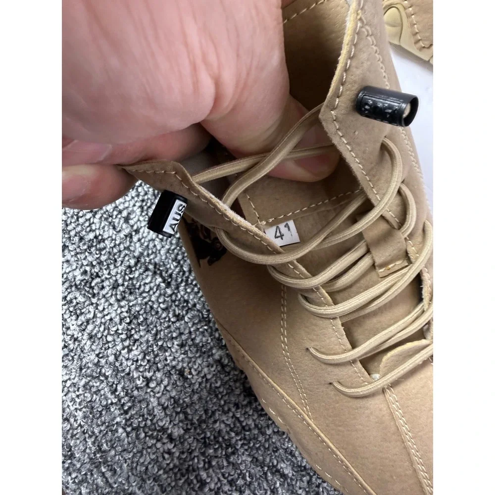 LDECK Mens Tan High Top Driving Shoes‎ Bungee Lace Up Boots Size 41 EU